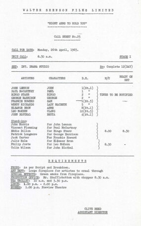 A HARD DAYS NIGHT 5-Call Sheet