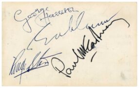The signed back of A Scarce 1965 Autograph Set Obtained Just Before The Beatles Left For Austria To Film Scenes For "HELP!".