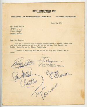 SI45. Only Known Beatles Full-Signature NEMS ENTERPRISES LIMITED Letter