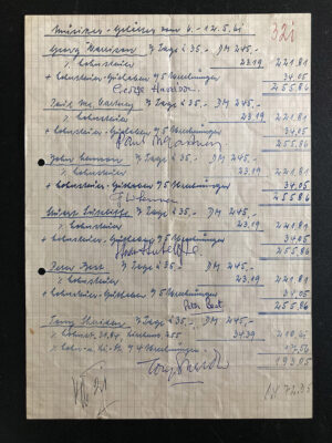 SI42. An Exceedingly Rare Pay Receipt From The Top Ten Club In Hamburg Signed By All Five Original Members Of The Beatles, May 1961