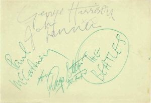 AP5. A Green Colored Autograph Album Page Signed By The Beatles In Late 1962