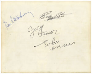 PH8. All Four Beatles Autographs On The Reverse Side Of An Original Angus McBean Photograph, Signed In Mid-1963