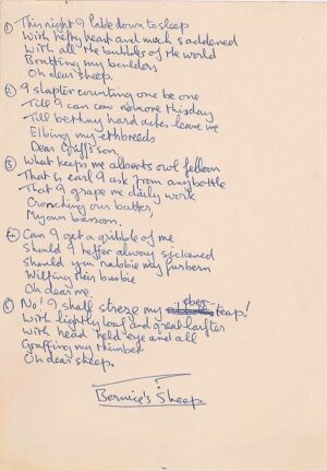 HI32. A Stunning John Lennon Handwritten Manuscript For Bernice's Sheep, Which Appears In His Book A Spaniard In The Works