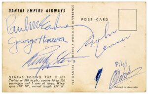 SI42. A Beatles Autographed Empire Airways Postcard, Autographed On Their Way Back From Australia In Mid-1964