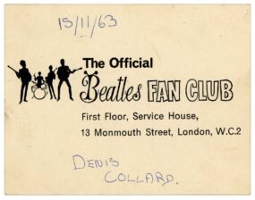 pc6 THE OFFICIAL BEATLES FAN CLUB CARD Back