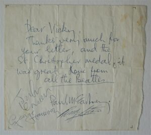 SI14.  An Incredibly Rare Note Handwritten By Paul McCartney To A Female Fan, Autographed By All Of The Beatles In 1964