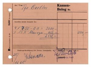 SI32. A Star-Club Pay Receipt For A Week’s Worth Of Performances By The Beatles In Late 1962, Signed By John Lennon.