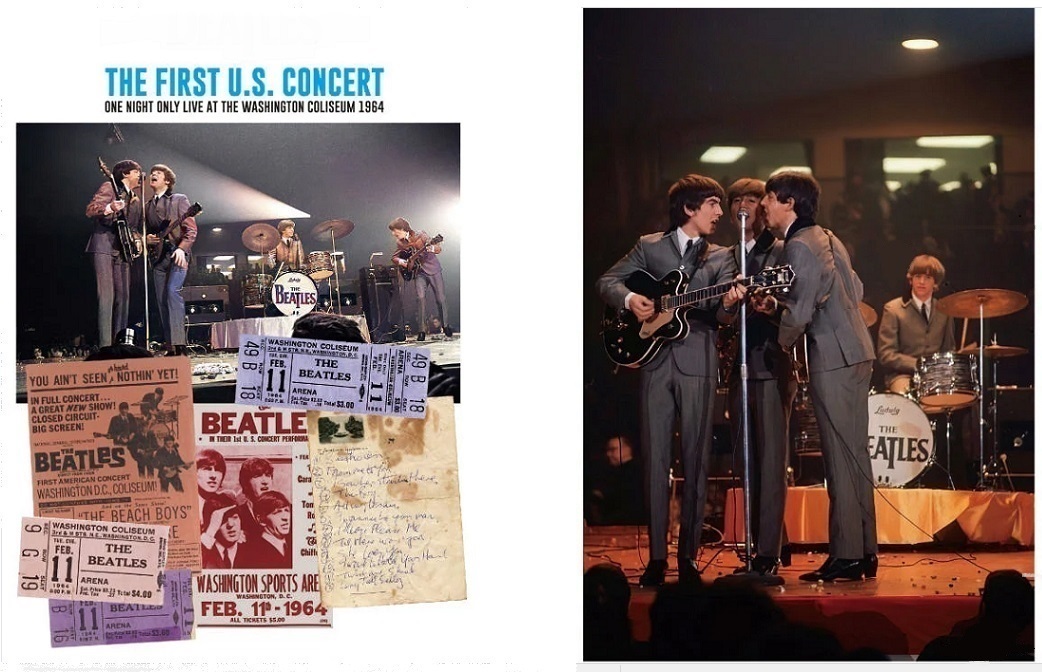 THE WASHINGTON COLISEUM The Beatles performing their first U.S. concert live onstage at The Washington Coliseum a few hours after this Meet The Beatles album cover was autographed by them.