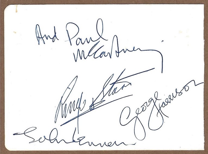 A Beatles autograph set obtained on August 17, 1966 in Toronto, Canada.