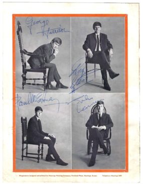 An Autographed Back Cover Of A Beatles Spring 1963 U.K. Tour Program, With Nice Early Astrid Kirchherr Shots The Band