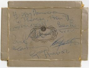 A Bloomingdale's Cardboard Box Top Signed By the Beatles On August 13, 1965.