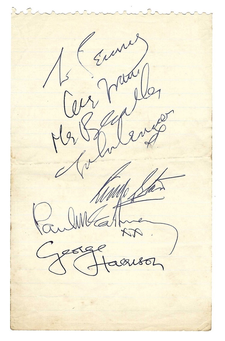 A Great Set Of Beatles Autographs From The Fall Of 1964, With John Lennon Writing “Love From The Beatles”