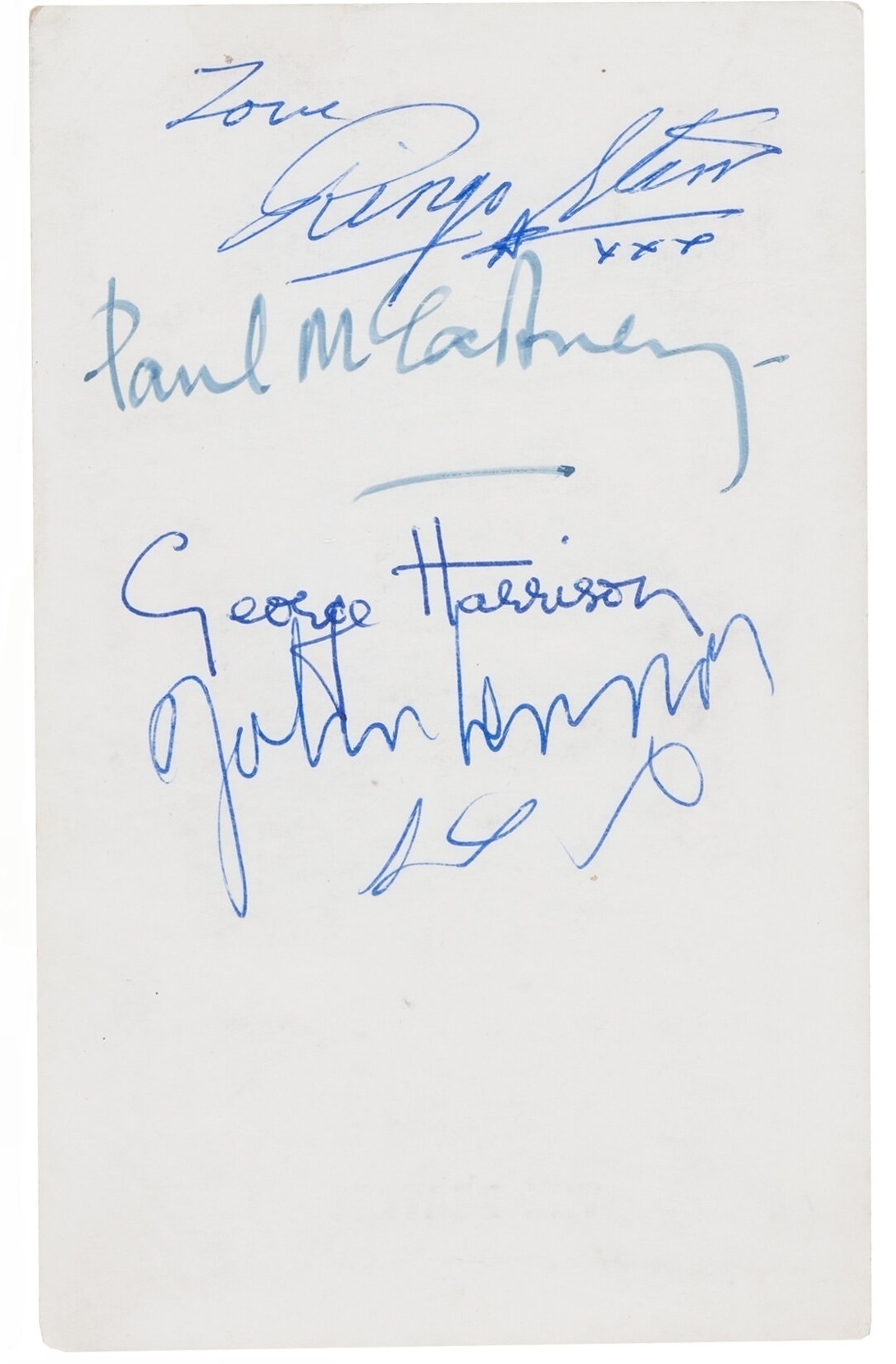 An early Parlophone promo card signed on the back by The Beatles.