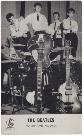 An early Parlophone card signed by The Beatles. This is the front of the card.