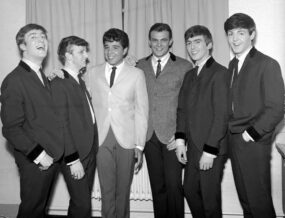 The Beatles with Chris Montez and Tommy Roe on their tour together in arch 1963.